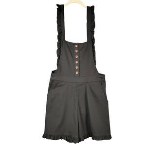 HOT TOPIC Thorn & Fable Black Mushroom Button Ruffle Romper Shortalls SIZE SMALL